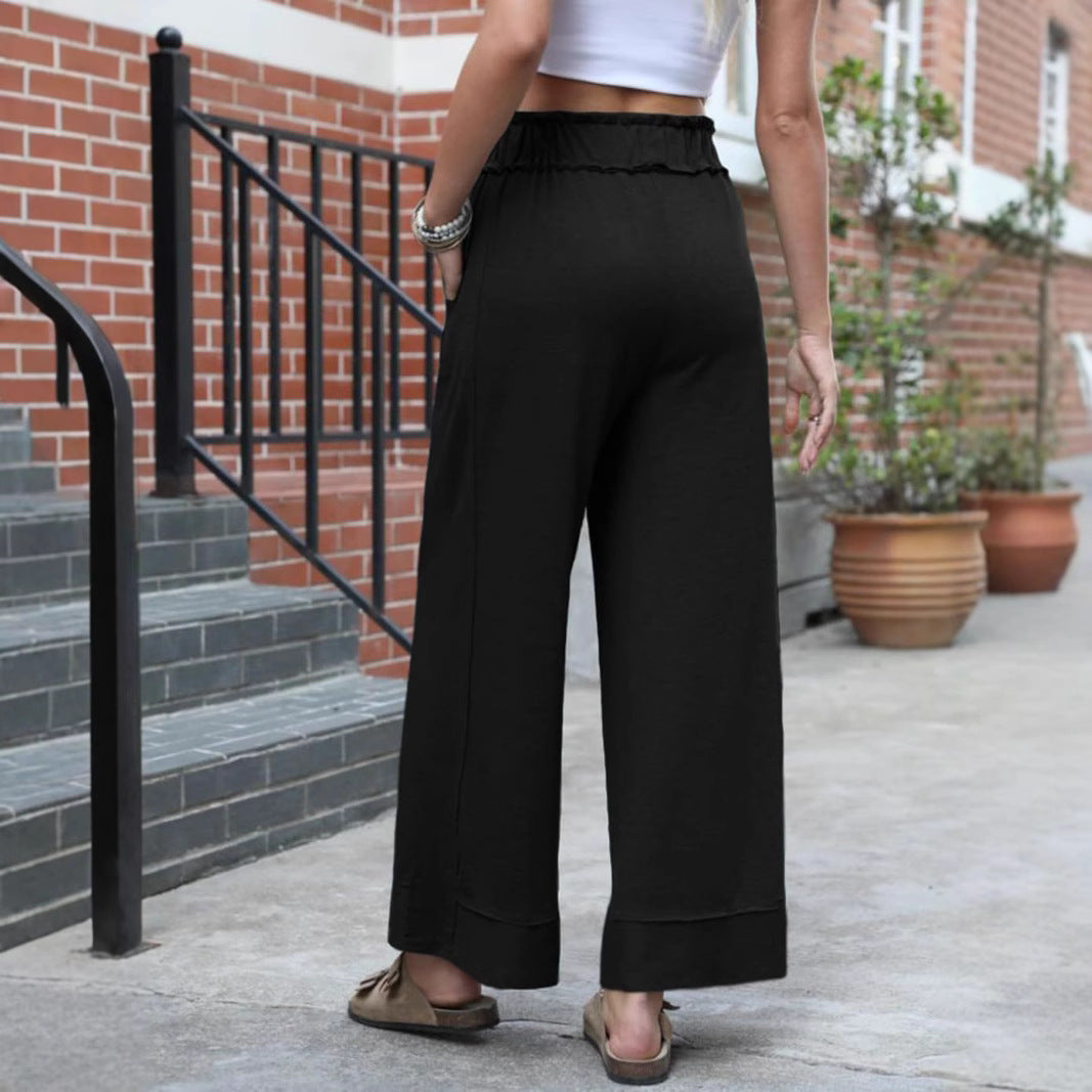 Damen Weite Jersey-Loungehose mit gerafftem Hochbund, Kordelzug & aufgesetzten Taschen Shop Nory