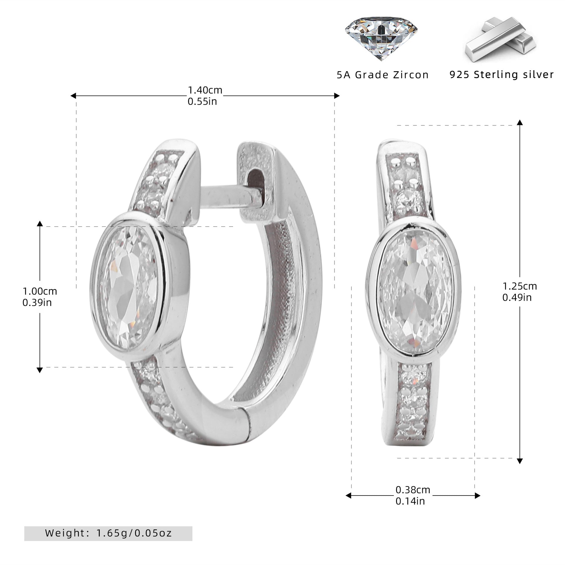 Damen Ohrhänger mit auffälligem ovalem Zirkon und goldfarbener 925er Sterling Silberfassung Shop Nory