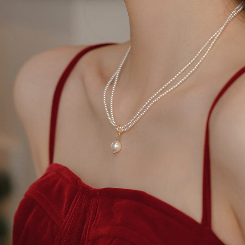 Damen Doppelstrang-Halskette mit eleganter Perle Shop Nory