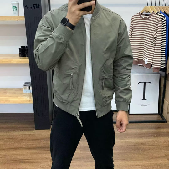 Herren Leichte Utility-Bomberjacke mit Reißverschluss, Multifunktions-Taschen und Rippbündchen Shop Nory