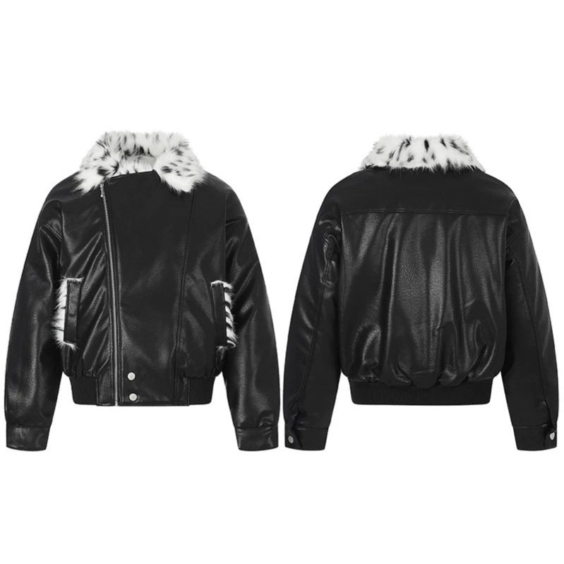 Damen Kunstleder-Bomberjacke mit asymmetrischem Reißverschluss und kontrastierendem Faux-Fur-Kragen Shop Nory