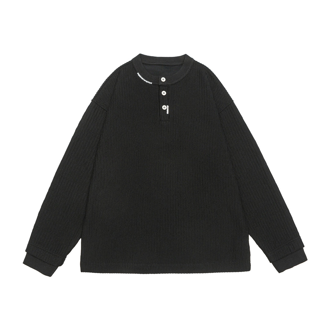 Unisex Gerippter Henley-Pullover mit Knopfleiste Oversize-Schnitt Shop Nory
