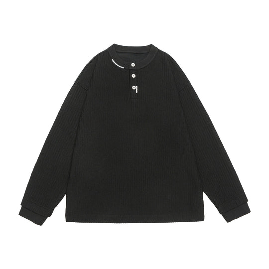 Unisex Gerippter Henley-Pullover mit Knopfleiste Oversize-Schnitt Shop Nory