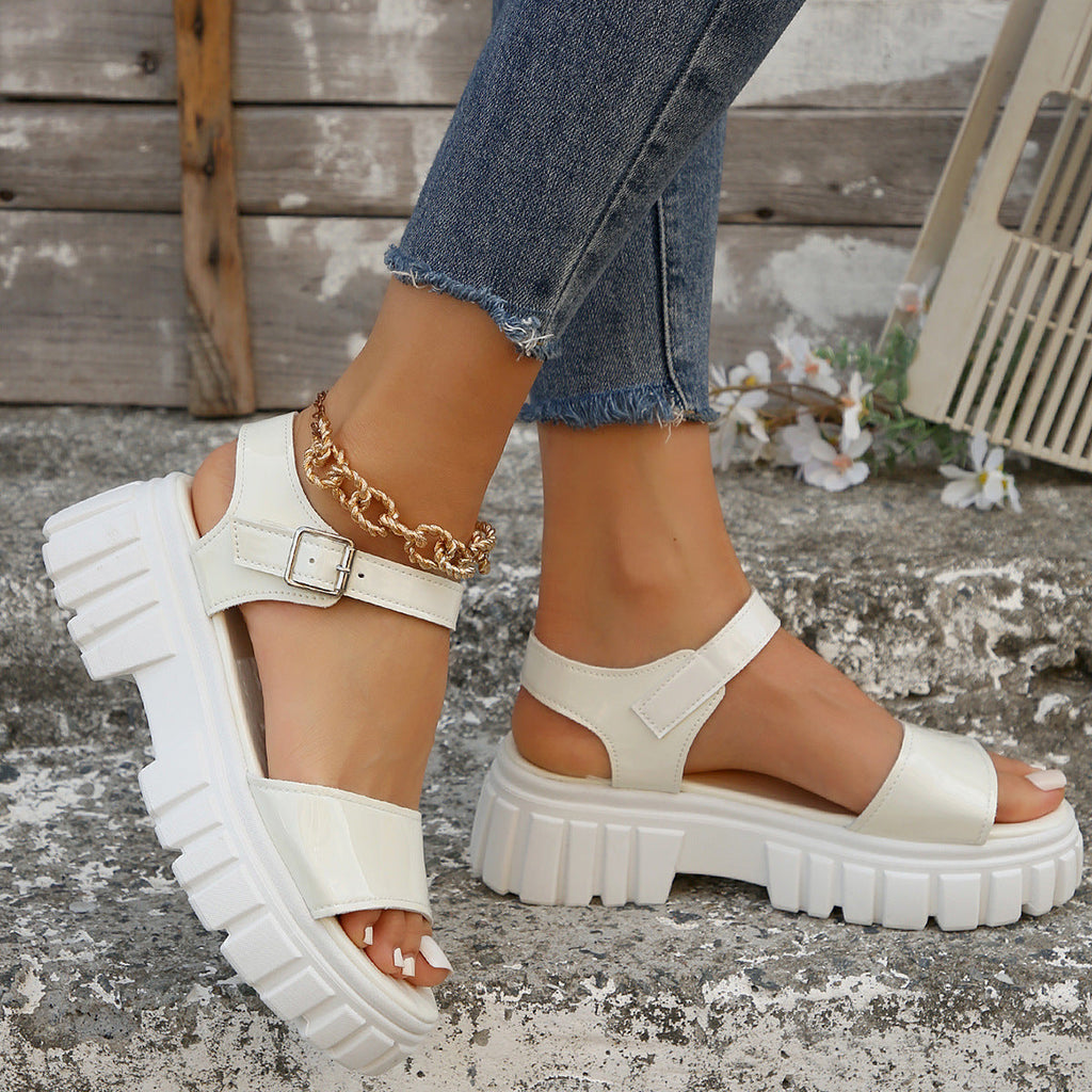 Damen modische Plateau-Sandalen mit verstellbarem Riemen und dämpfender Sohle