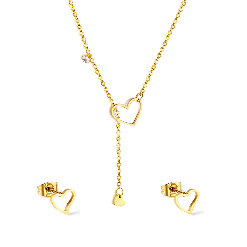 Damen Schmuckset mit herzförmigen Anhängern aus hochwertigem Edelstahl und goldplattierter Beschichtung Shop Nory