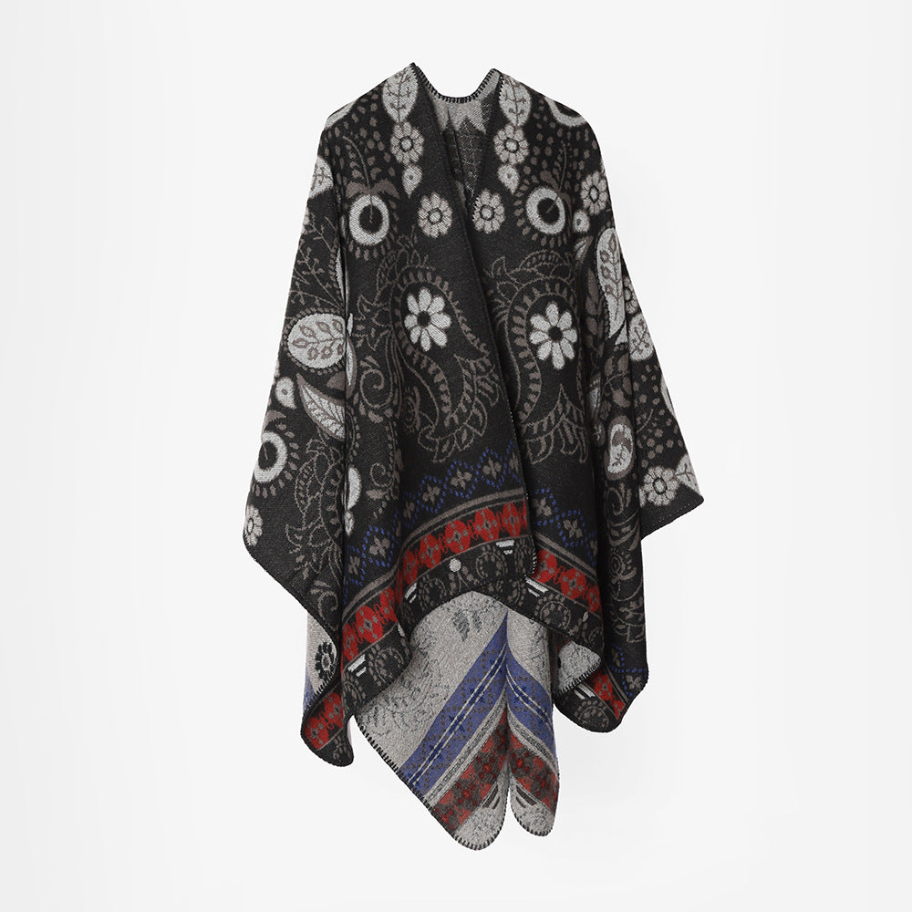 Damen Oversize Jacquard-Ruana im Cape‑Stil mit floral‑paisley Muster Shop Nory