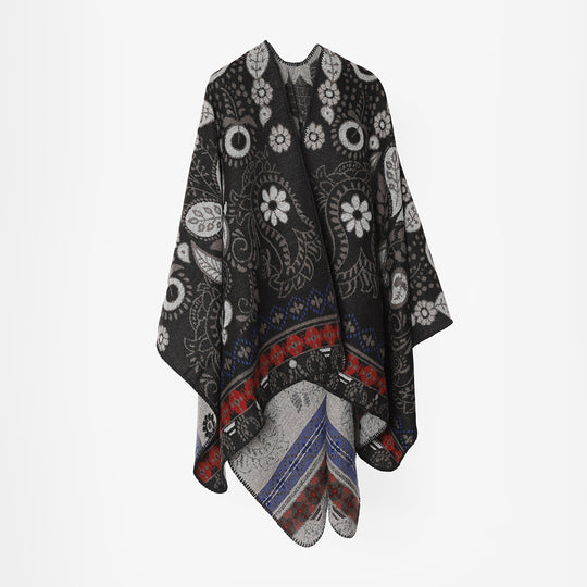 Damen Oversize Jacquard-Ruana im Cape‑Stil mit floral‑paisley Muster Shop Nory