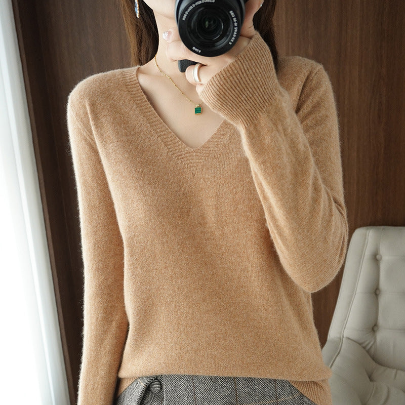 Damen Weicher V-Ausschnitt Kaschmirmix-Pullover mit feinen Rippbündchen Shop Nory