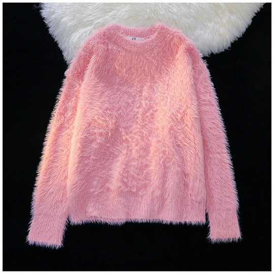 Damen Flauschiger Rundhalspullover