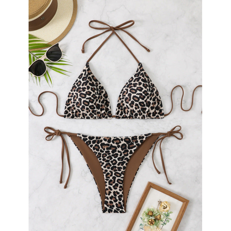 Damen Triangel-Bikini mit verspieltem Leopardenmuster