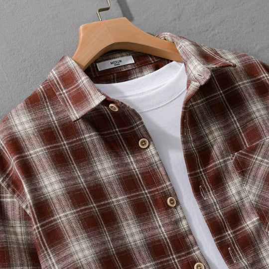 Herren Kariertes Flanell-Overshirt mit weicher Baumwollstruktur, Brusttasche und Relaxed-Fit Shop Nory