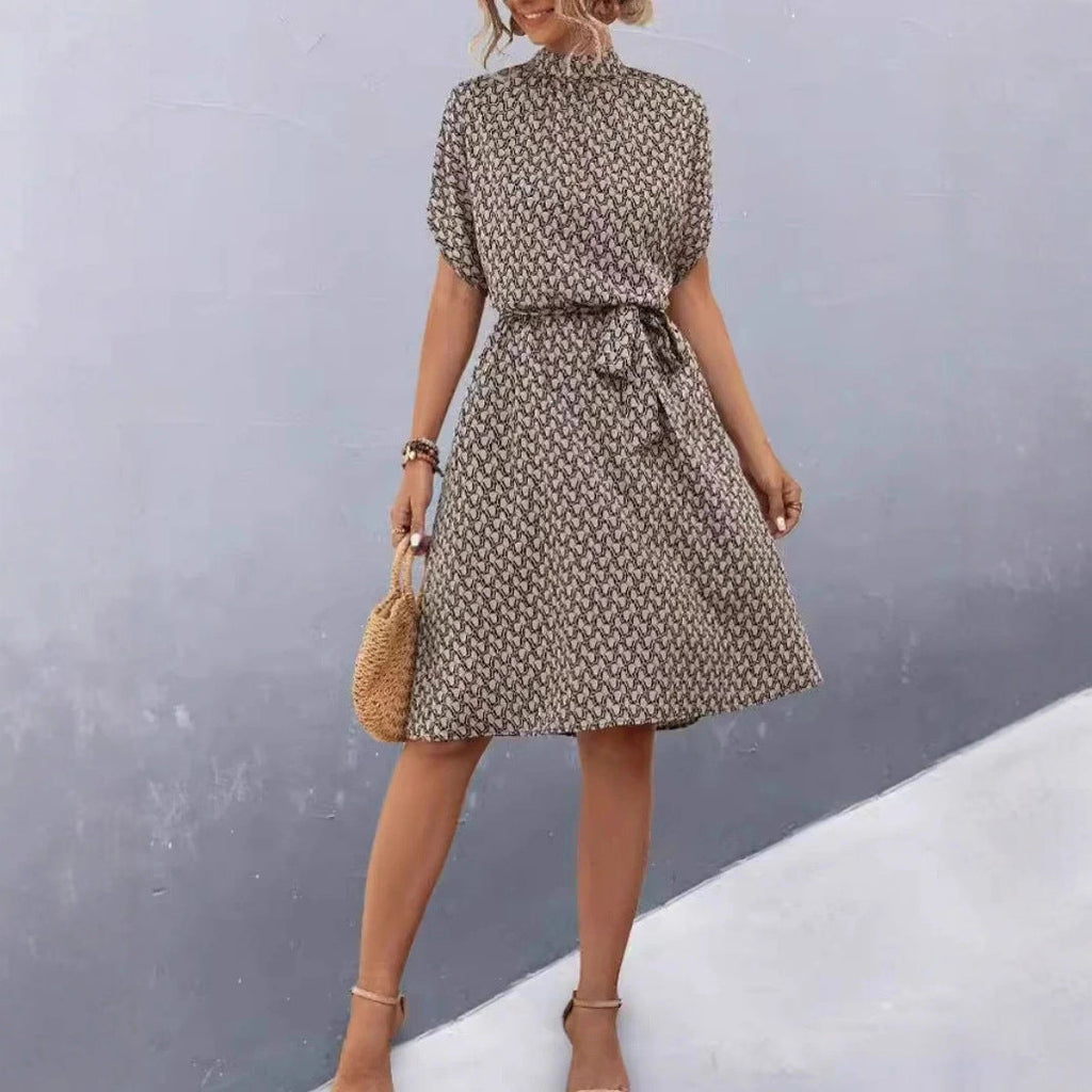 Damen Midikleid mit elegantem Bindegürtel und modischem Stehkragen