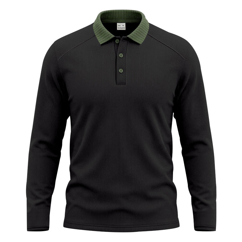 Herren Langarm-Poloshirt mit gerippter Kontrastkragen und feiner Waffelstruktur Shop Nory