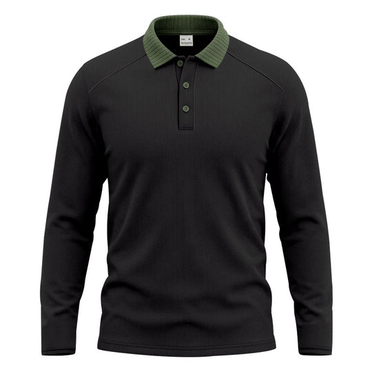 Herren Langarm-Poloshirt mit gerippter Kontrastkragen und feiner Waffelstruktur Shop Nory