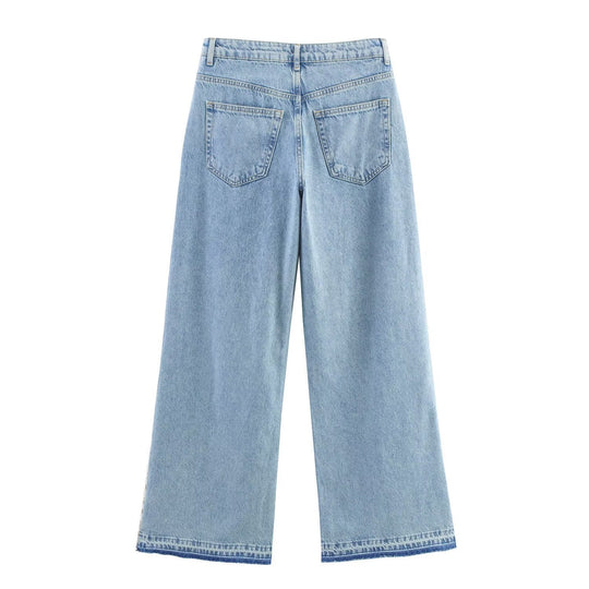 Damen weite Jeans mit floralen Spitzenapplikationen