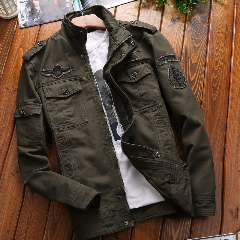 Herren Urbaner Canvas-Combat-Blouson mit verdeckter Zip-Leiste, Pattentaschen und Schulterepauletten Shop Nory