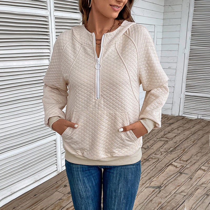 Damen Stepp-Hoodie mit halbem Reißverschluss, Kängurutasche und gesteppter Struktur Shop Nory