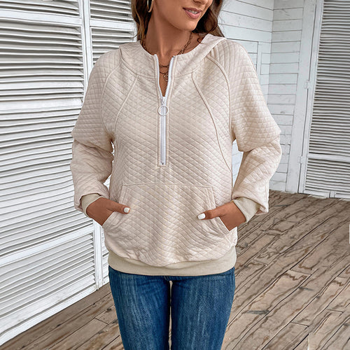 Damen Stepp-Hoodie mit halbem Reißverschluss, Kängurutasche und gesteppter Struktur Shop Nory