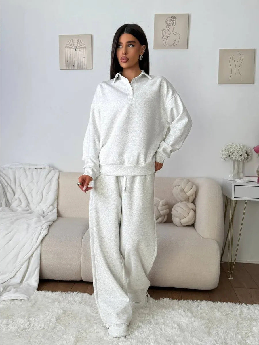 Damen weites Polo-Lounge-Set mit elastischem Tunnelzugbund und Wide‑Leg-Jogginghose Shop Nory