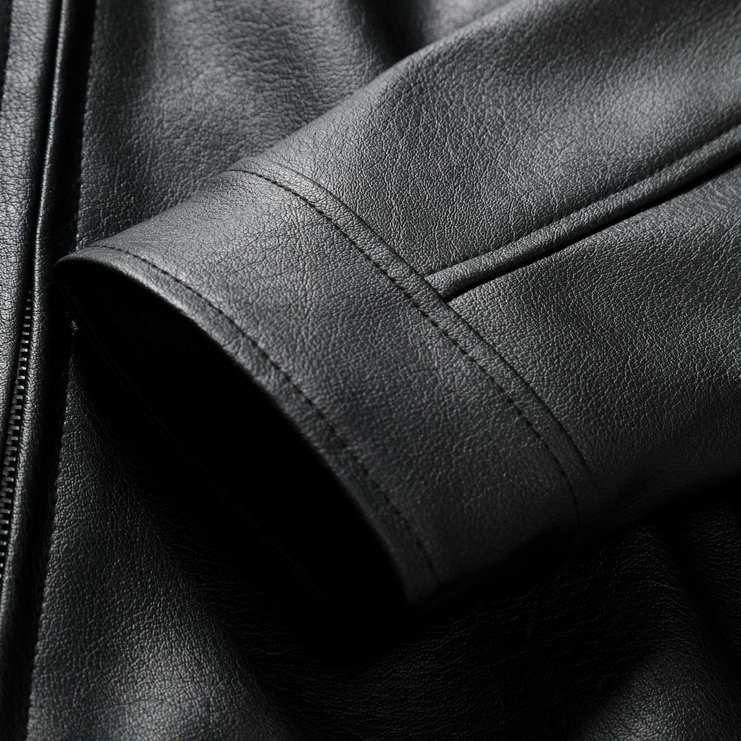 Herren Schmale Lederjacke im Urban-Bikerstil mit Stehkragen und Brust-Reißverschlusstaschen Shop Nory