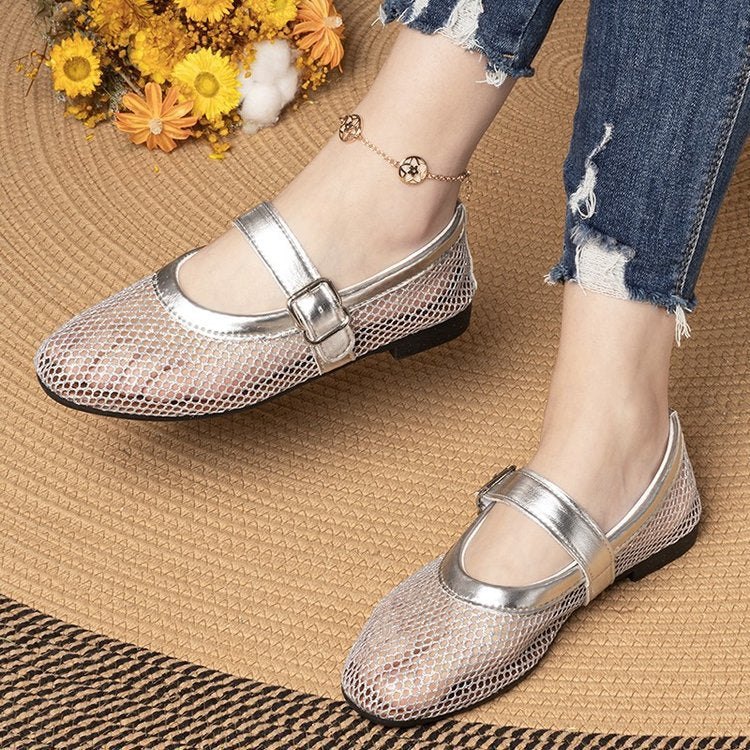 Damen Atmungsaktive Mary‑Jane‑Ballerinas mit Netz‑Mesh‑Obermaterial und verstellbarem Schnallenriemen Shop Nory