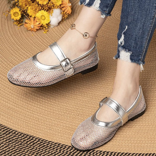 Damen Atmungsaktive Mary‑Jane‑Ballerinas mit Netz‑Mesh‑Obermaterial und verstellbarem Schnallenriemen Shop Nory