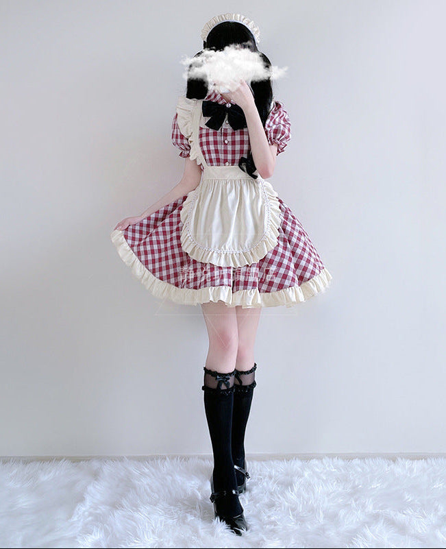Damen Nostalgisches Dienstmädchenkleid mit Rüschendetails Shop Nory