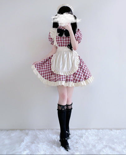 Damen Nostalgisches Dienstmädchenkleid mit Rüschendetails Shop Nory