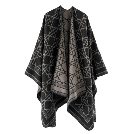 Damen Wendbarer Jacquard-Capeponcho mit geometrischem Allovermuster und offenem Kimono-Fall Shop Nory