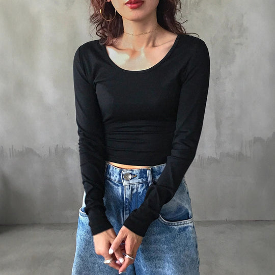 Damen Cropped Wickelshirt mit Rückenschleife und bedrucktem Bindegürtel Shop Nory