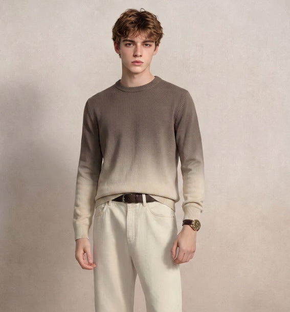 Herren Feinstrick-Pullover mit Dip-Dye-Effekt und Rundhalsausschnitt Shop Nory