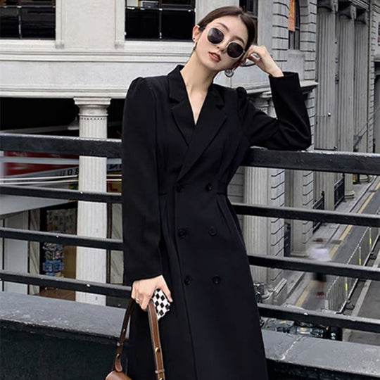 Damen Doppelreihiger Longblazer‑Mantel mit taillierter Schnittführung und strukturierten Schultern Shop Nory