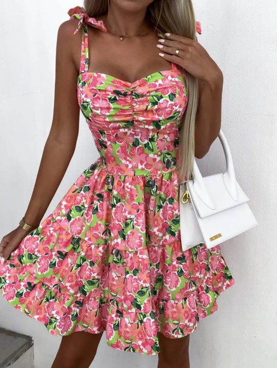 Damen Sommerliches Blümchenkleid mit taillierten Rüschendetails