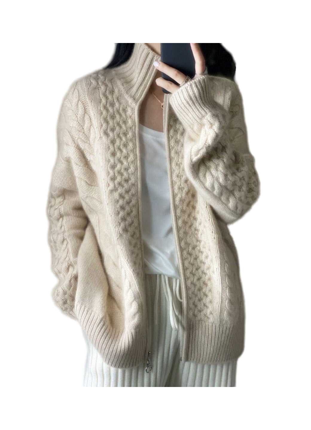 Damen Oversize Zopfmuster-Mockneckpullover aus kuscheligem Mohair‑Look Shop Nory