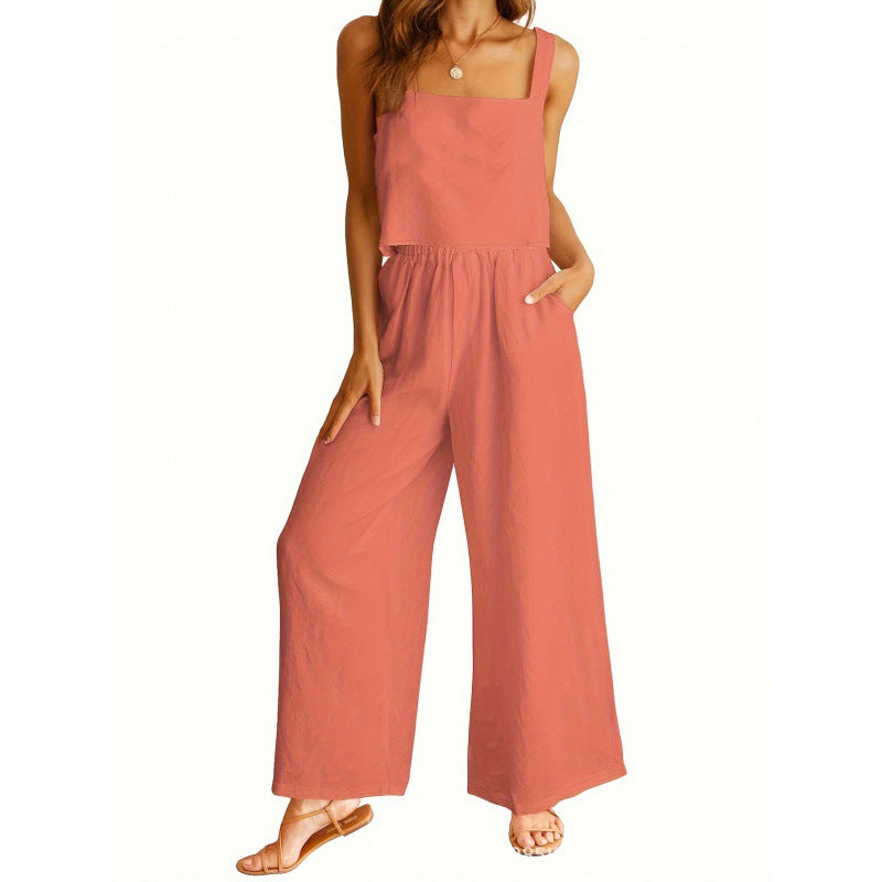 Damen lässiger Jumpsuit mit weitem Bein und praktischen Taschen Shopnory