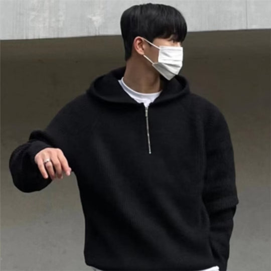 Herren Oversized Strick-Halbzip-Hoodie mit Rippstruktur Shop Nory