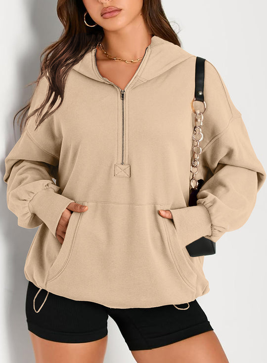 Damen Oversize-Halbzip-Hoodie mit Tunnelzug und Kängurutasche Shop Nory