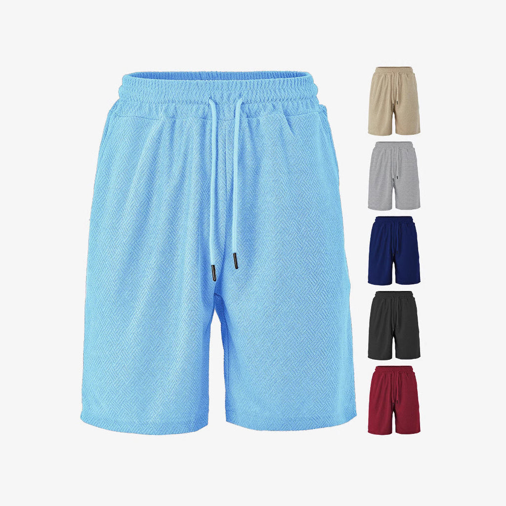 Herren nan Frottee-Shorts mit Fischgrätstruktur, elastischem Kordelbund und Seitentaschen Shopnory