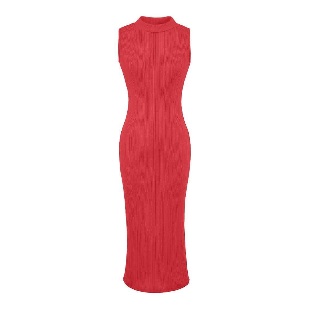Damen Midikleid in Rippstrick, ärmelloses Slim‑Fit mit Stehkragen Shop Nory