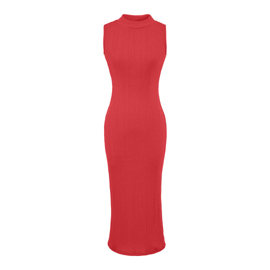 Damen Midikleid in Rippstrick, ärmelloses Slim‑Fit mit Stehkragen Shop Nory