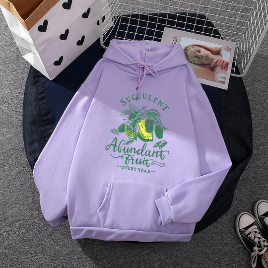 Damen nan Kapuzenpullover im Relaxed-Fit mit botanischer Frucht-Illustration und Kängurutasche Shop Nory