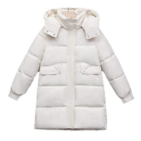 Damen nan langer thermogepolsterter Parka mit abnehmbarer Kapuze, verdecktem Reißverschluss und Klappentaschen Shop Nory