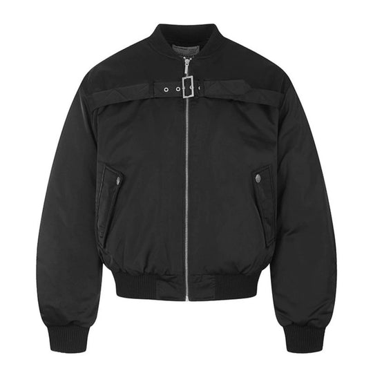Herren kurze wattierte Bomberjacke mit breitem Gürteldetail und Rippbündchen Shop Nory