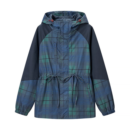 Damen Leichte Kapuzenjacke im Parka-Stil mit Kordelzug und Karomuster Shop Nory