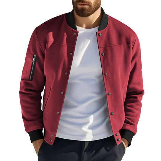 Herren Varsity-Bomberjacke mit Druckknopfverschluss, Ärmeltasche und gerippten Bündchen Shop Nory