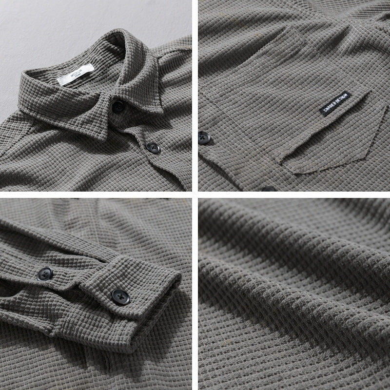 Herren Texturiertes Hemd-Overshirt mit Brusttasche, Knopfleiste und Waffelstruktur Shop Nory