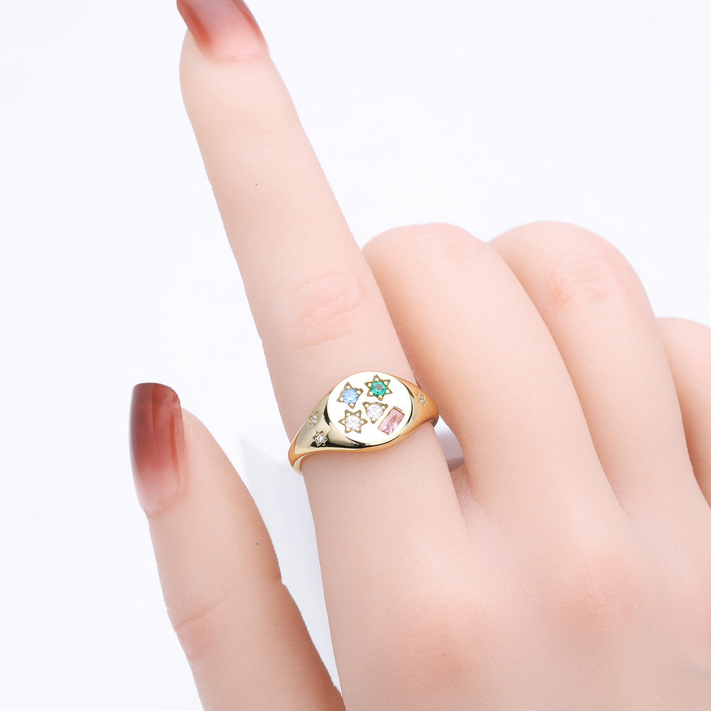 Damen Ring mit funkelnden Zirkon-Akzenten im kreativen Sternendesign Shop Nory