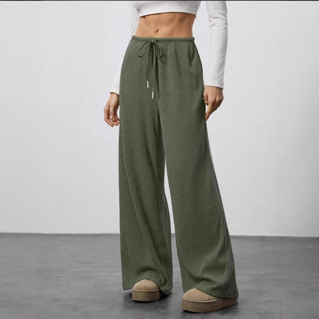 Damen Weit geschnittene Relax-Hose aus elastischem Strickmaterial mit Kordelzug