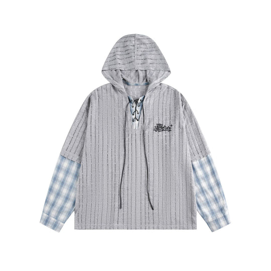 Unisex Lässiger Kapuzenpullover im Layering-Look mit Schnür‑V‑Ausschnitt Shop Nory