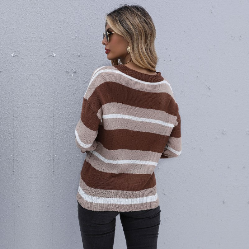 Damen Gestreifter Feinstrickpullover mit Rundhals und legerer Oversize-Passform Shop Nory